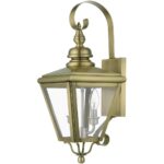 27372-01 2 Light Antique Brass Outdoor Medium Wall Lantern with Brushed Nickel Finish Cluster-Lighting LumensLantern