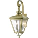 27372-01 2 Light Antique Brass Outdoor Medium Wall Lantern with Brushed Nickel Finish Cluster-Lighting LumensLantern