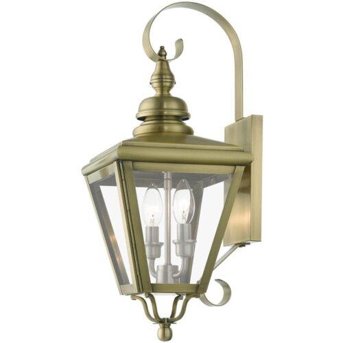 27372-01 2 Light Antique Brass Outdoor Medium Wall Lantern with Brushed Nickel Finish Cluster-Lighting LumensLantern