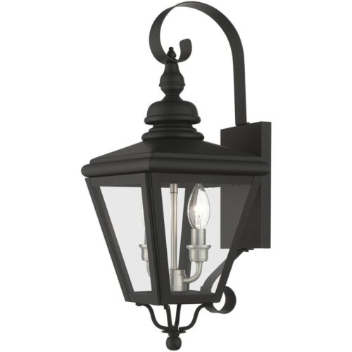 27372-04 2 Light Black Outdoor Medium Wall Lantern with Brushed Nickel Finish Cluster-Lighting LumensLantern