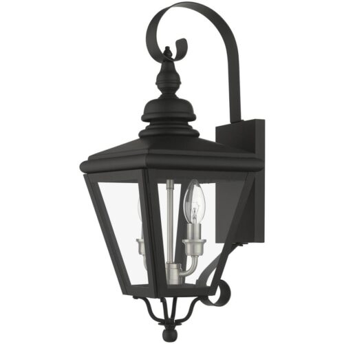 27372-04 2 Light Black Outdoor Medium Wall Lantern with Brushed Nickel Finish Cluster-Lighting LumensLantern