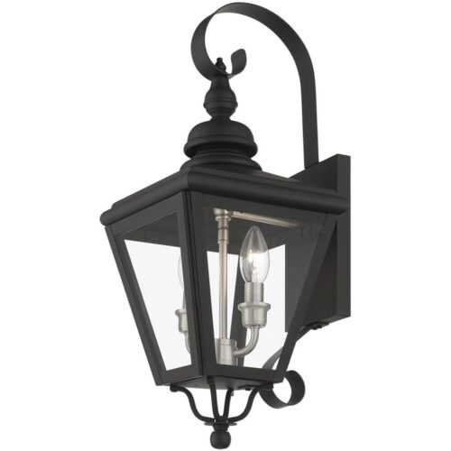 27372-04 2 Light Black Outdoor Medium Wall Lantern with Brushed Nickel Finish Cluster-Lighting LumensLantern