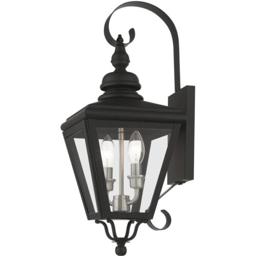 27372-04 2 Light Black Outdoor Medium Wall Lantern with Brushed Nickel Finish Cluster-Lighting LumensLantern