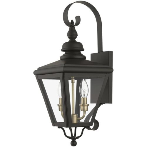 27372-07 2 Light Bronze Outdoor Medium Wall Lantern with Antique Brass Finish Cluster-Lighting LumensLantern