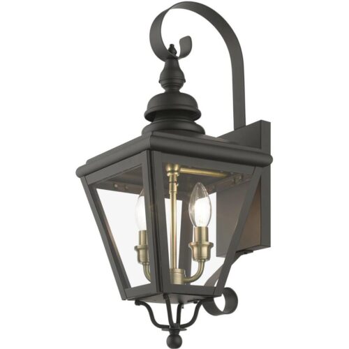 27372-07 2 Light Bronze Outdoor Medium Wall Lantern with Antique Brass Finish Cluster-Lighting LumensLantern