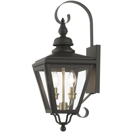 27372-07 2 Light Bronze Outdoor Medium Wall Lantern with Antique Brass Finish Cluster-Lighting LumensLantern