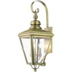 27373-01 3 Light Antique Brass Outdoor Large Wall Lantern with Brushed Nickel Finish Cluster-Lighting LumensLantern