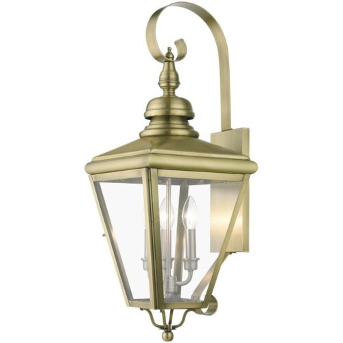 27373-01 3 Light Antique Brass Outdoor Large Wall Lantern with Brushed Nickel Finish Cluster-Lighting LumensLantern