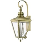 27373-01 3 Light Antique Brass Outdoor Large Wall Lantern with Brushed Nickel Finish Cluster-Lighting LumensLantern