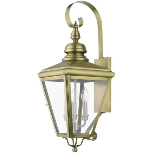 27373-01 3 Light Antique Brass Outdoor Large Wall Lantern with Brushed Nickel Finish Cluster-Lighting LumensLantern