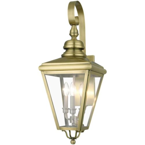 27373-01 3 Light Antique Brass Outdoor Large Wall Lantern with Brushed Nickel Finish Cluster-Lighting LumensLantern