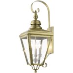 27373-01 3 Light Antique Brass Outdoor Large Wall Lantern with Brushed Nickel Finish Cluster-Lighting LumensLantern