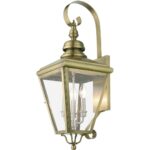 27373-01 3 Light Antique Brass Outdoor Large Wall Lantern with Brushed Nickel Finish Cluster-Lighting LumensLantern