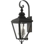 27373-04 3 Light Black Outdoor Large Wall Lantern with Brushed Nickel Finish Cluster-Lighting LumensLantern