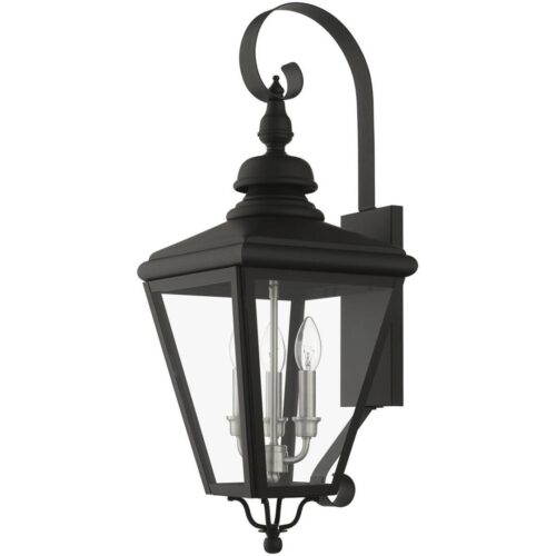 27373-04 3 Light Black Outdoor Large Wall Lantern with Brushed Nickel Finish Cluster-Lighting LumensLantern