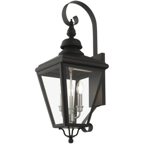 27373-04 3 Light Black Outdoor Large Wall Lantern with Brushed Nickel Finish Cluster-Lighting LumensLantern