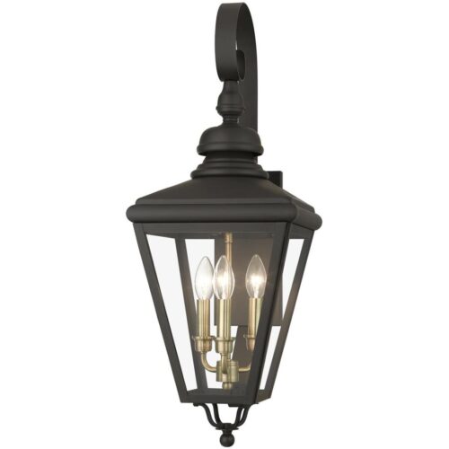 27373-07 3 Light Bronze Outdoor Large Wall Lantern with Antique Brass Finish Cluster-Lighting LumensLantern