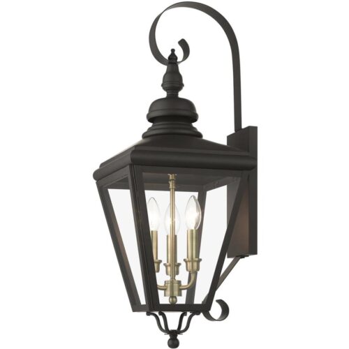 27373-07 3 Light Bronze Outdoor Large Wall Lantern with Antique Brass Finish Cluster-Lighting LumensLantern