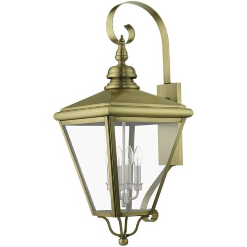 27374-01 4 Light Antique Brass Outdoor Extra Large Wall Lantern with Brushed Nickel Finish Cluster-Lighting LumensLantern