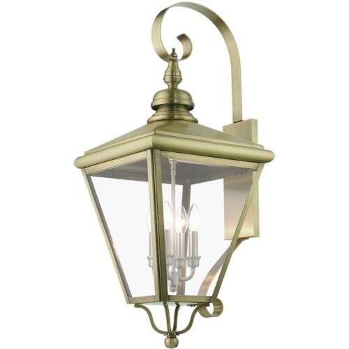 27374-01 4 Light Antique Brass Outdoor Extra Large Wall Lantern with Brushed Nickel Finish Cluster-Lighting LumensLantern