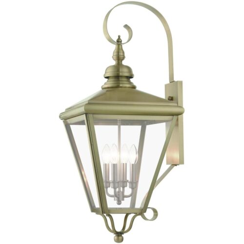 27374-01 4 Light Antique Brass Outdoor Extra Large Wall Lantern with Brushed Nickel Finish Cluster-Lighting LumensLantern