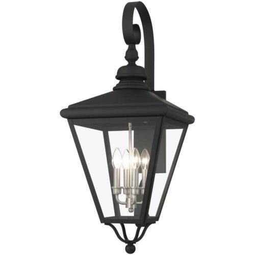 27374-04 4 Light Black Outdoor Extra Large Wall Lantern with Brushed Nickel Finish Cluster-Lighting LumensLantern