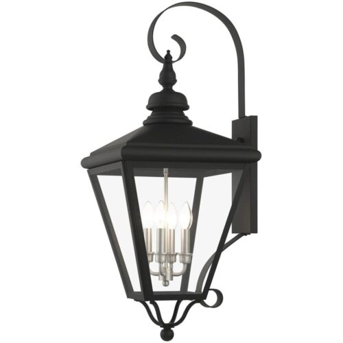 27374-04 4 Light Black Outdoor Extra Large Wall Lantern with Brushed Nickel Finish Cluster-Lighting LumensLantern