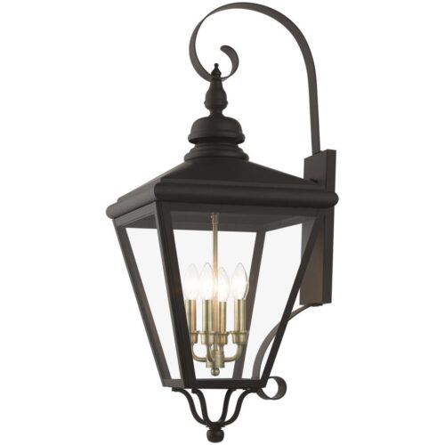 27374-07 4 Light Bronze Outdoor Extra Large Wall Lantern with Antique Brass Finish Cluster-Lighting LumensLantern