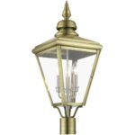 27375-01 3 Light Antique Brass Outdoor Large Post Top Lantern with Brushed Nickel Finish Cluster-Lighting LumensLantern