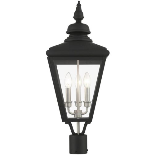 27375-04 3 Light Black Outdoor Large Post Top Lantern with Brushed Nickel Finish Cluster-Lighting LumensLantern