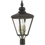 27375-07 3 Light Bronze Outdoor Large Post Top Lantern with Antique Brass Finish Cluster-Lighting LumensLantern