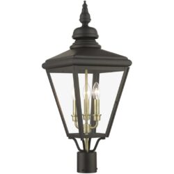 27375-07 3 Light Bronze Outdoor Large Post Top Lantern with Antique Brass Finish Cluster-Lighting LumensLantern