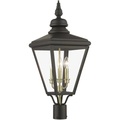 27375-07 3 Light Bronze Outdoor Large Post Top Lantern with Antique Brass Finish Cluster-Lighting LumensLantern