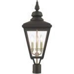 27375-07 3 Light Bronze Outdoor Large Post Top Lantern with Antique Brass Finish Cluster-Lighting LumensLantern