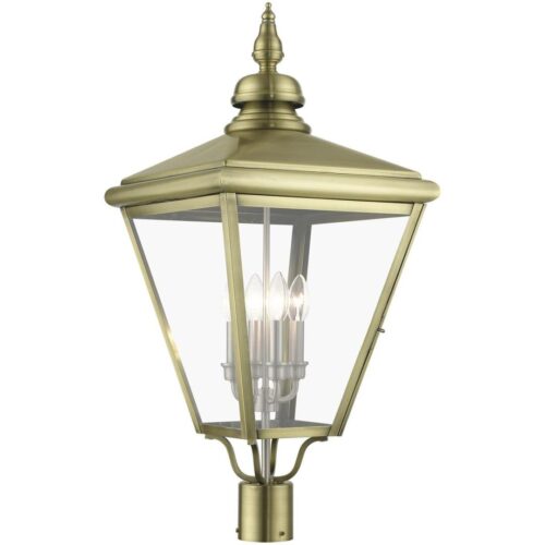 27376-01 4 Light Antique Brass Outdoor Extra Large Post Top Lantern with Brushed Nickel Finish Cluster-Lighting LumensLantern