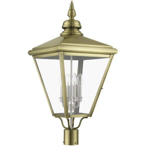 27376-01 4 Light Antique Brass Outdoor Extra Large Post Top Lantern with Brushed Nickel Finish Cluster-Lighting LumensLantern