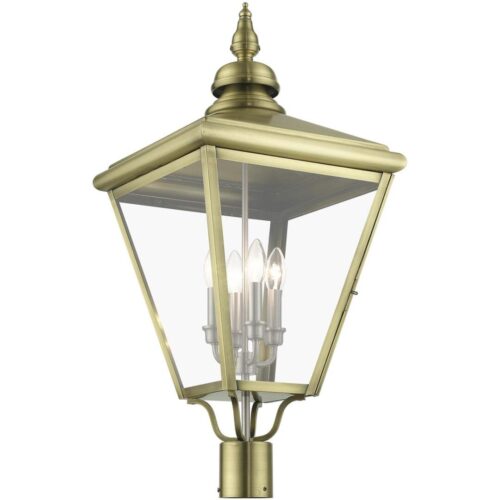 27376-01 4 Light Antique Brass Outdoor Extra Large Post Top Lantern with Brushed Nickel Finish Cluster-Lighting LumensLantern