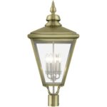 27376-01 4 Light Antique Brass Outdoor Extra Large Post Top Lantern with Brushed Nickel Finish Cluster-Lighting LumensLantern