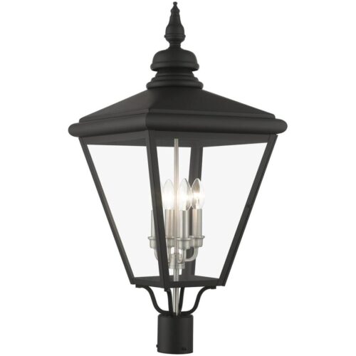 27376-04 4 Light Black Outdoor Extra Large Post Top Lantern with Brushed Nickel Finish Cluster-Lighting LumensLantern