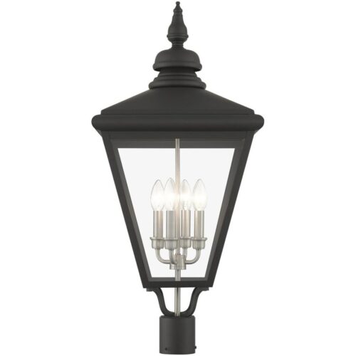 27376-04 4 Light Black Outdoor Extra Large Post Top Lantern with Brushed Nickel Finish Cluster-Lighting LumensLantern