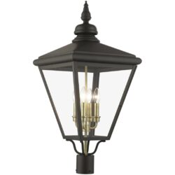 27376-07 4 Light Bronze Outdoor Extra Large Post Top Lantern with Antique Brass Finish Cluster-Lighting LumensLantern