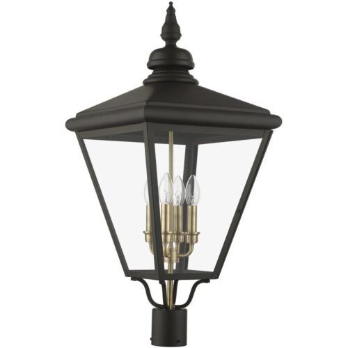 27376-07 4 Light Bronze Outdoor Extra Large Post Top Lantern with Antique Brass Finish Cluster-Lighting LumensLantern