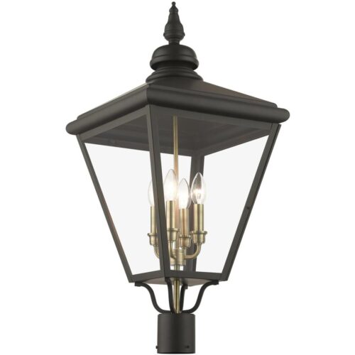 27376-07 4 Light Bronze Outdoor Extra Large Post Top Lantern with Antique Brass Finish Cluster-Lighting LumensLantern