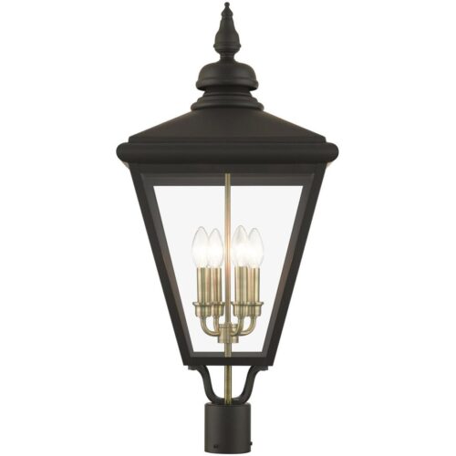 27376-07 4 Light Bronze Outdoor Extra Large Post Top Lantern with Antique Brass Finish Cluster-Lighting LumensLantern