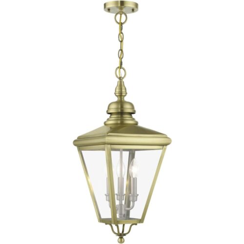 27377-01 3 Light Antique Brass Outdoor Large Pendant Lantern with Brushed Nickel Finish Cluster-Lighting LumensLantern