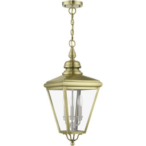 27377-01 3 Light Antique Brass Outdoor Large Pendant Lantern with Brushed Nickel Finish Cluster-Lighting LumensLantern