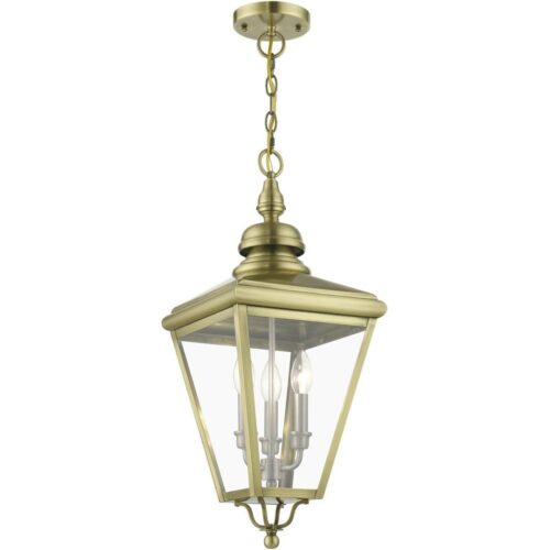 27377-01 3 Light Antique Brass Outdoor Large Pendant Lantern with Brushed Nickel Finish Cluster-Lighting LumensLantern