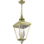 27377-01 3 Light Antique Brass Outdoor Large Pendant Lantern with Brushed Nickel Finish Cluster-Lighting LumensLantern