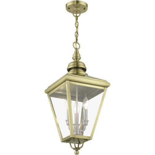 27377-01 3 Light Antique Brass Outdoor Large Pendant Lantern with Brushed Nickel Finish Cluster-Lighting LumensLantern