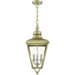 27377-01 3 Light Antique Brass Outdoor Large Pendant Lantern with Brushed Nickel Finish Cluster-Lighting LumensLantern